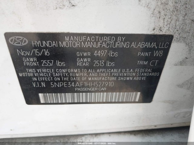 5NPE34AF1HH527910 Hyundai Sonata