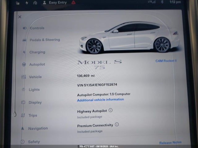 2016 TESLA MODEL S 5YJSA1E16GF152874 Photo 6