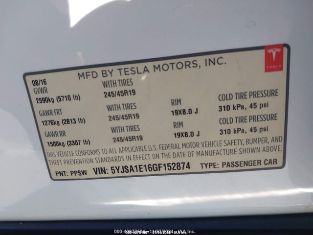 2016 TESLA MODEL S 5YJSA1E16GF152874 Photo 8