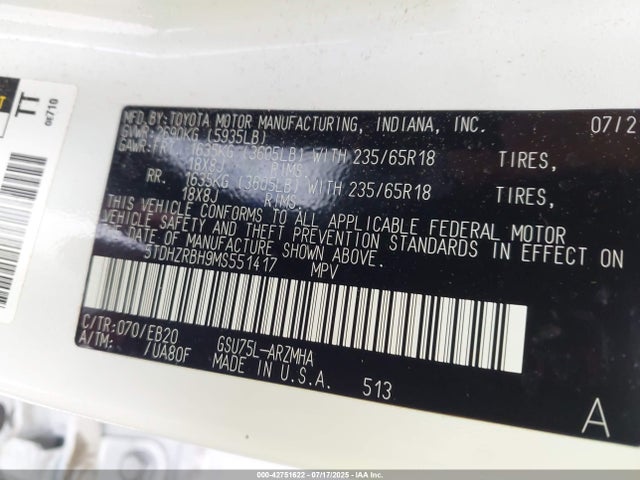 5TDHZRBH9MS551417 Toyota 2gr-fks