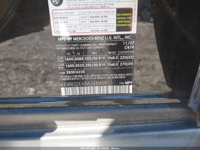 2008 MERCEDES-BENZ ML 320 CDI 4JGBB22E48A348859 Photo 8