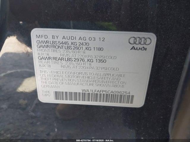 2012 AUDI Q5 WA1LFAFP5CA096254 Photo 8