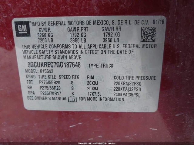 3GCUKREC7GG187648 Chevrolet l83 - sidi, vvt, afm, e85 max, aluminum