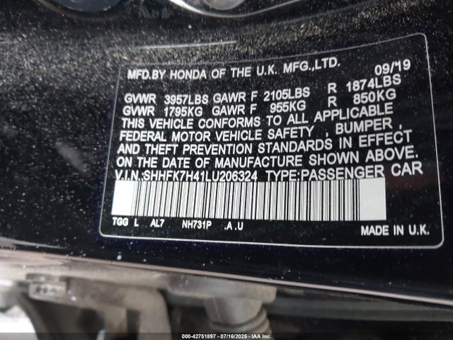 Honda l15ba 2020 SHHFK7H41LU206324 Image 9