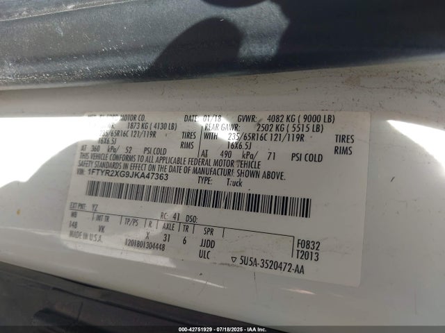 1FTYR2XG9JKA47363 Ford 2018