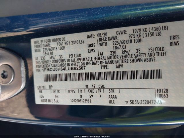 2020 FORD ESCAPE 1FMCU0H64LUB62507 Photo 8