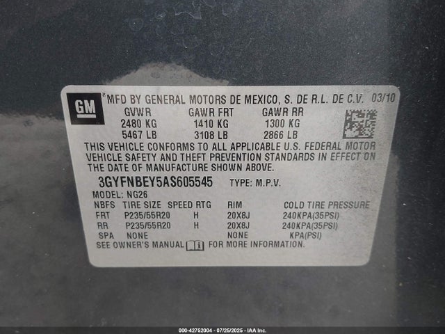 2010 CADILLAC SRX 3GYFNBEY5AS605545 Photo 8
