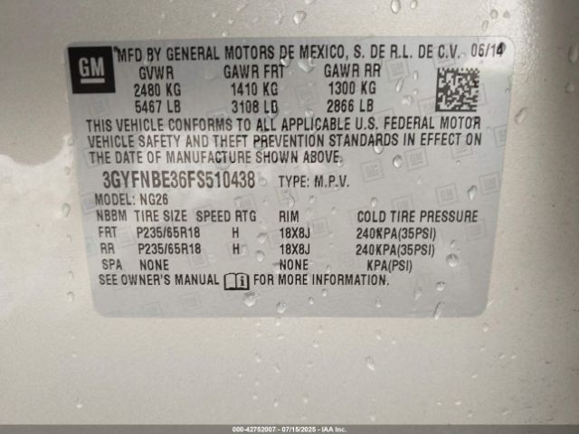 2015 CADILLAC SRX 3GYFNBE36FS510438 Photo 8