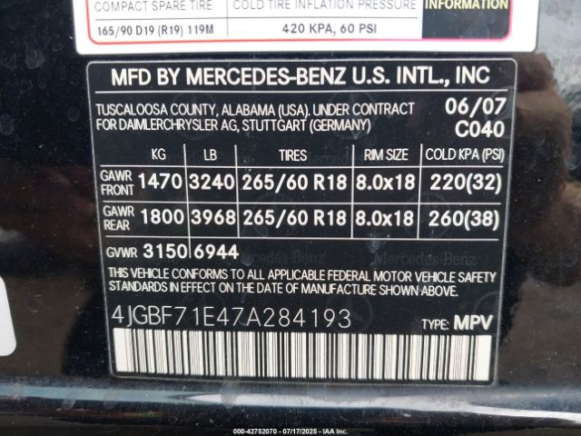 2007 MERCEDES-BENZ GL 450 4JGBF71E47A284193 Photo 8