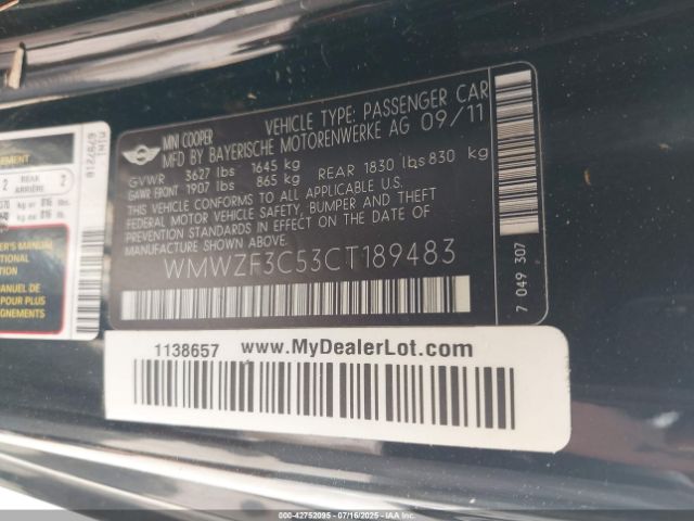 2012 MINI COOPER CLUBMAN WMWZF3C53CT189483 Photo 8