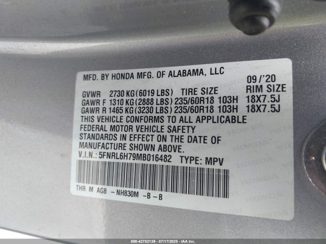 5FNRL6H79MB016482 Honda j35y7