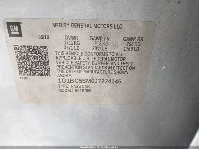 1G1BC5SM6J7224145 Chevrolet le2 -di: direct injection, vvt: variable valve timing, gen, alum
