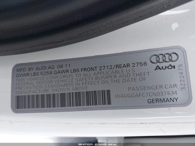 2012 AUDI A6 WAUGGAFC7CN037634 Photo 8