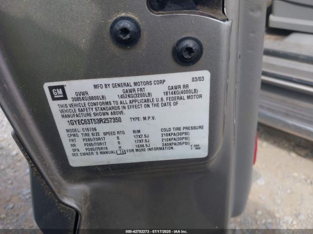 2003 CADILLAC ESCALADE 1GYEC63T53R257350 Photo 8