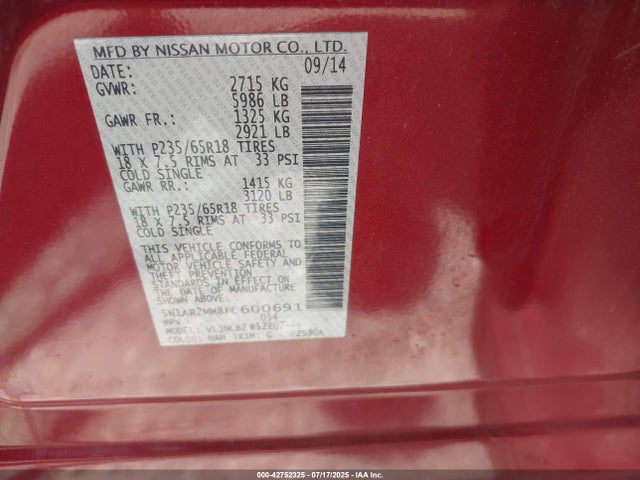 5N1AR2MM8FC600691 Nissan 2015