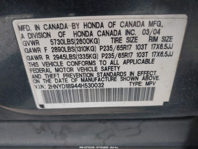2004 ACURA MDX 2HNYD18944H530032 Photo 8