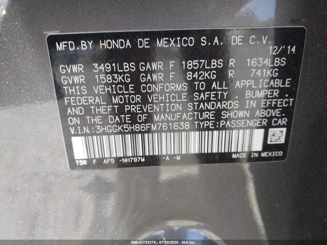 3HGGK5H86FM761638 Honda l15b1