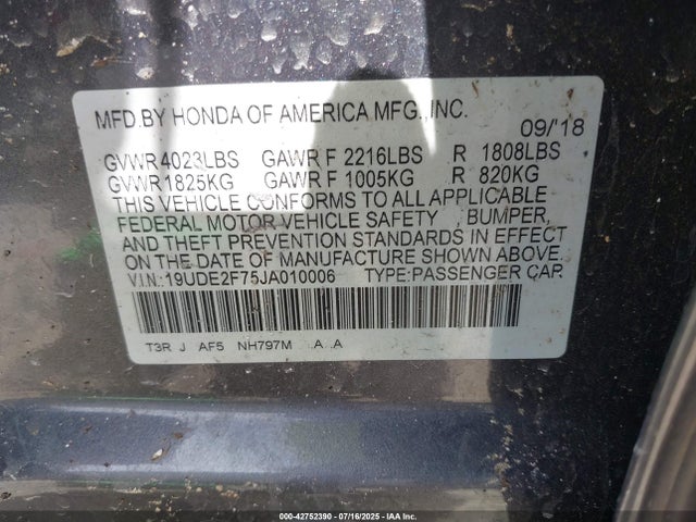 Acura k24v7 2018 19UDE2F75JA010006 Image 9