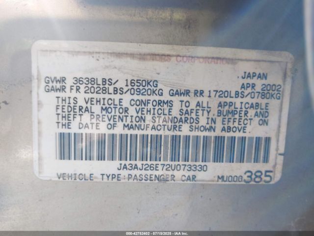 2002 MITSUBISHI LANCER JA3AJ26E72U073330 Photo 8