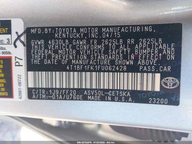 4T1BF1FK1FU062428 Toyota 2ar-fe