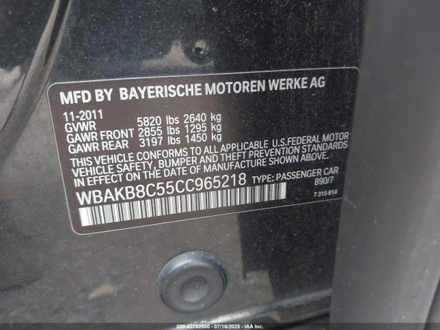 2012 Bmw 750li მანქანა იყიდება აუქციონზე, vin: WBAKB8C55CC965218, აუქციონის ნომერი: 42752500
