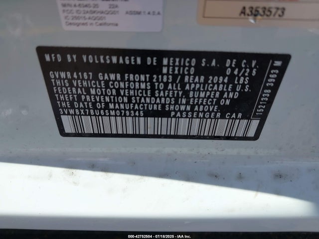 3VWBX7BU6SM079345 Volkswagen tsi