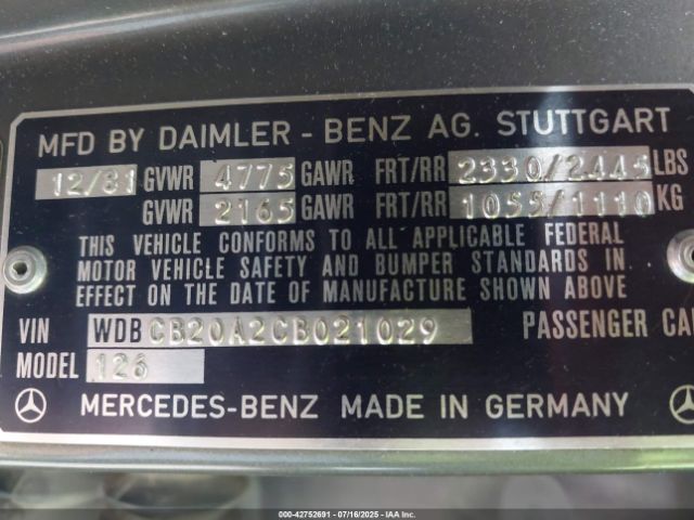1982 MERCEDES-BENZ 300 WDBCB20A2CB021029 Photo 8