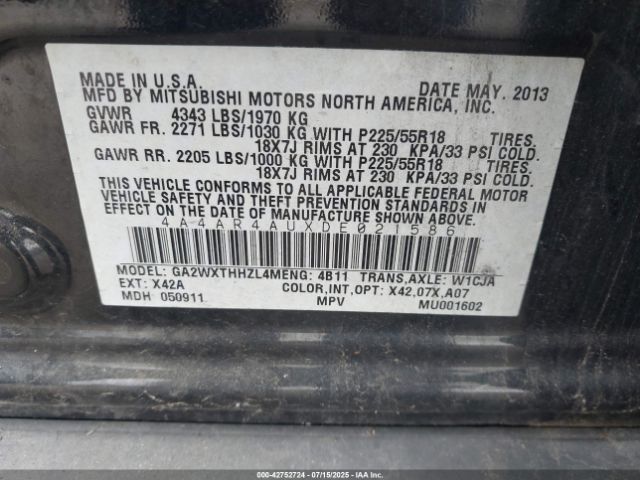 2013 MITSUBISHI OUTLANDER SPORT 4A4AR4AUXDE021586 Photo 8