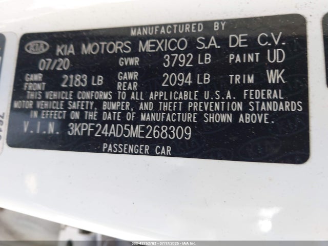 3KPF24AD5ME268309 KIA mpi nu