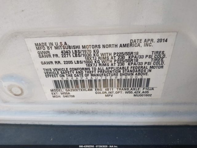 2014 MITSUBISHI OUTLANDER SPORT 4A4AP4AU7EE026963 Photo 8