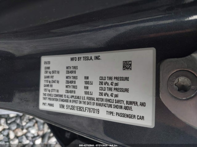 2020 TESLA MODEL 3 5YJ3E1EB2LF787019 Photo 8