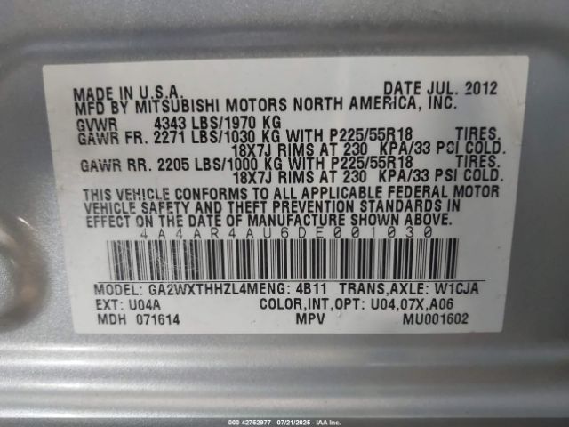 2013 MITSUBISHI OUTLANDER SPORT 4A4AR4AU6DE001030 Photo 8