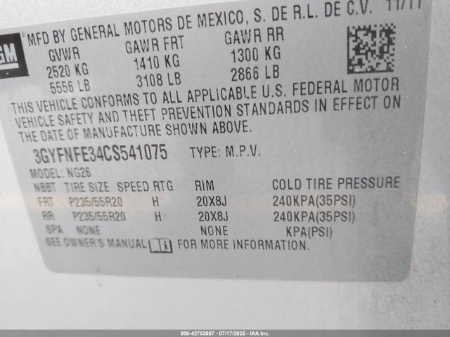 2012 CADILLAC SRX 3GYFNFE34CS541075 Photo 8