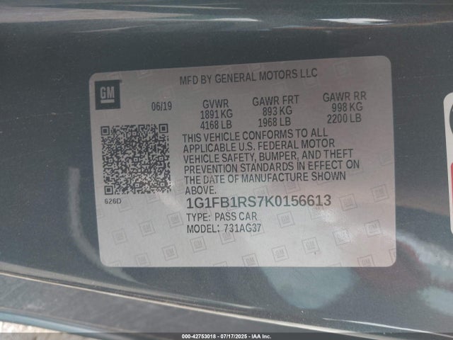 1G1FB1RS7K0156613 Chevrolet lgx - direct injection, variable valve timing, alum, gen 2