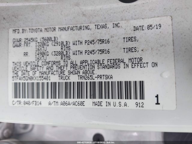 2019 TOYOTA TACOMA 5TFAX5GN0KX155401 Photo 8