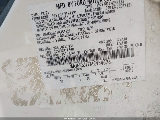 MAJ6S3JL7MC454626 Ford Ecosport