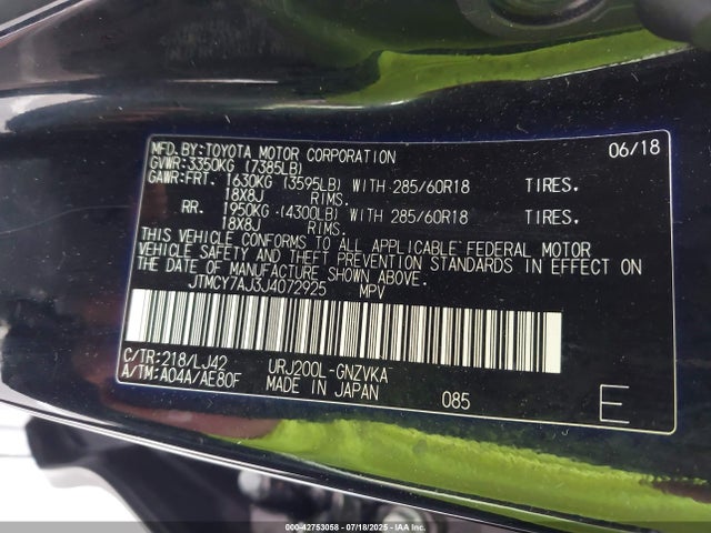 JTMCY7AJ3J4072925 Toyota 3ur-fe