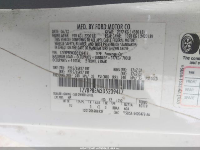 2013 FORD MUSTANG 1ZVBP8EM3D5239417 Photo 8