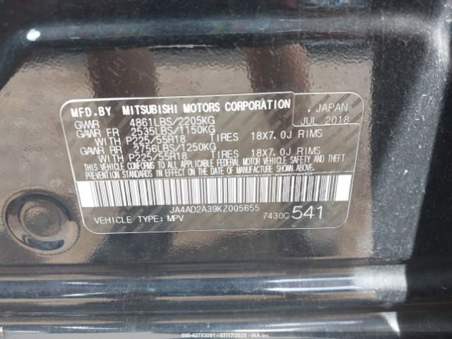2019 MITSUBISHI OUTLANDER JA4AD2A39KZ005655 Photo 8