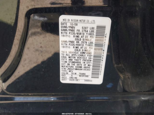 2010 NISSAN MURANO JN8AZ1MW4AW105383 Photo 8