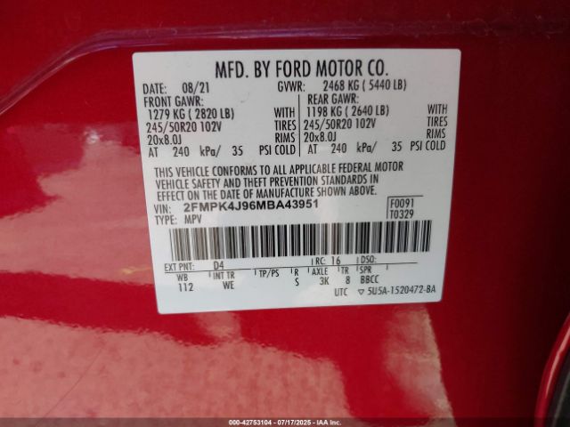 2021 FORD EDGE 2FMPK4J96MBA43951 Photo 8