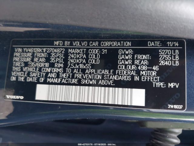2015 VOLVO XC60 YV4612RK1F2704872 Photo 8