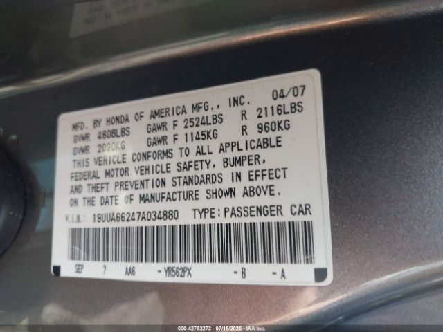 2007 ACURA TL 19UUA66247A034880 Photo 8