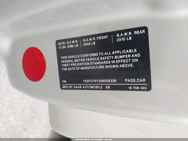 2005 SAAB 9-3 YS3FD79Y256005326 Photo 8