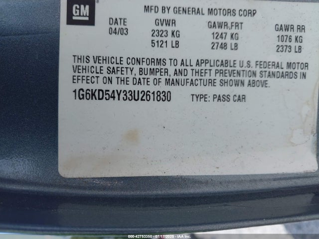 2003 CADILLAC DEVILLE 1G6KD54Y33U261830 Photo 8