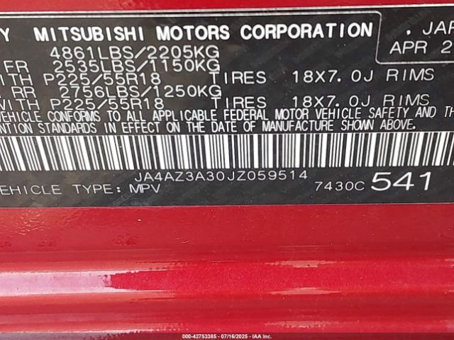 2018 MITSUBISHI OUTLANDER JA4AZ3A30JZ059514 Photo 8