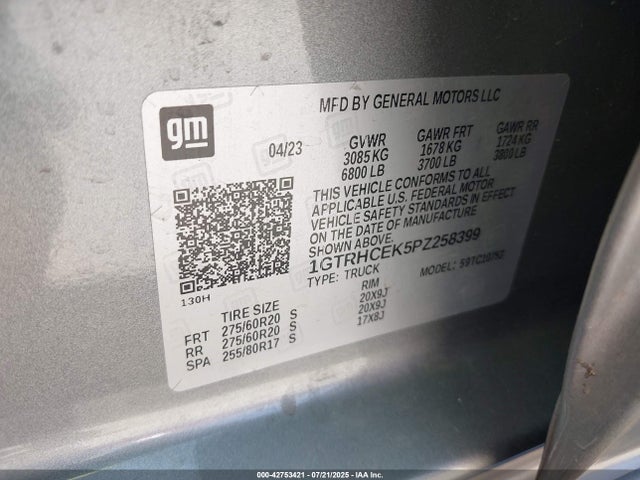 Продаж на аукціоні авто 2023 Gmc Sierra 1500 2wd Double Cab Standard Box Elevation, vin: 1GTRHCEK5PZ258399, номер лоту: 42753421