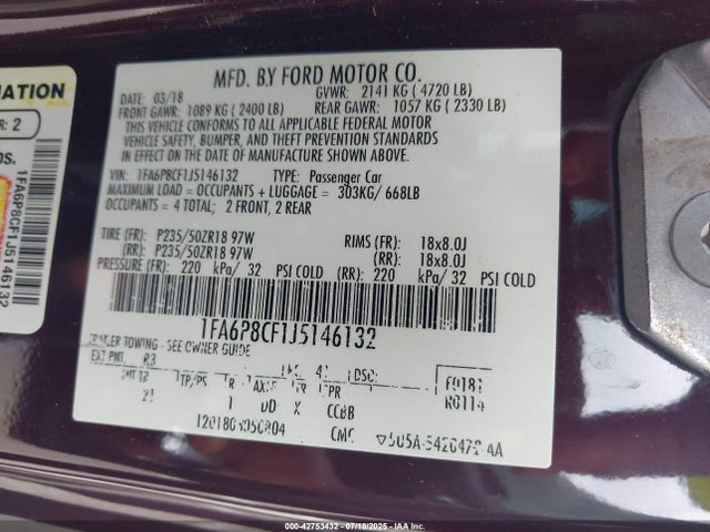 1FA6P8CF1J5146132 Ford 5.0l 4v premium fuel