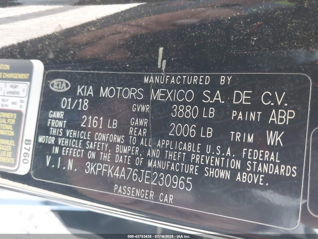 3KPFK4A76JE230965 KIA mpi nu