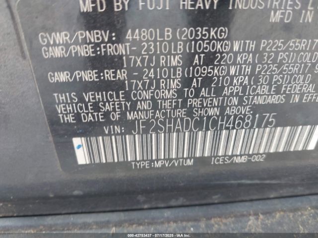 2012 SUBARU FORESTER JF2SHADC1CH468175 Photo 8